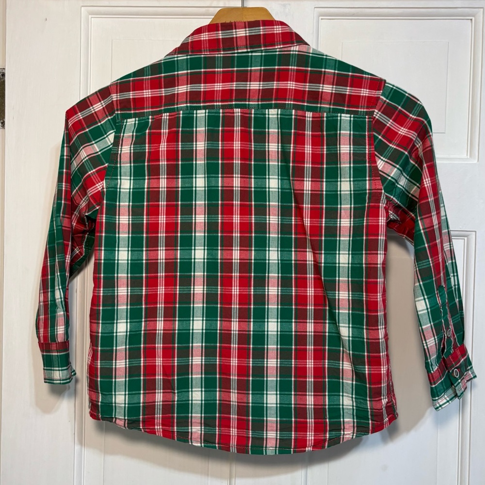 Free Planet Boys Size 5 Long Sleeve Button Up Red, Green, White Tartan - Picture 2 of 9